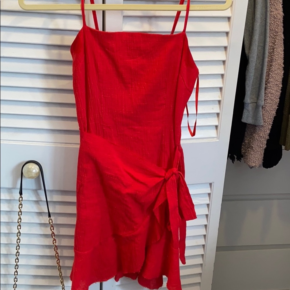 Red dress with ruffle and tie princess polly
